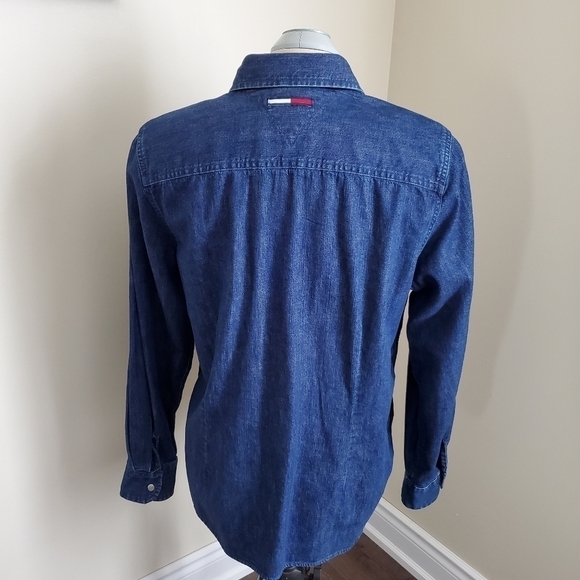 Vintage Tommy Hilfiger Velvet & Denim Snap Button Down Shirt Size 12 - Picture 6 of 10